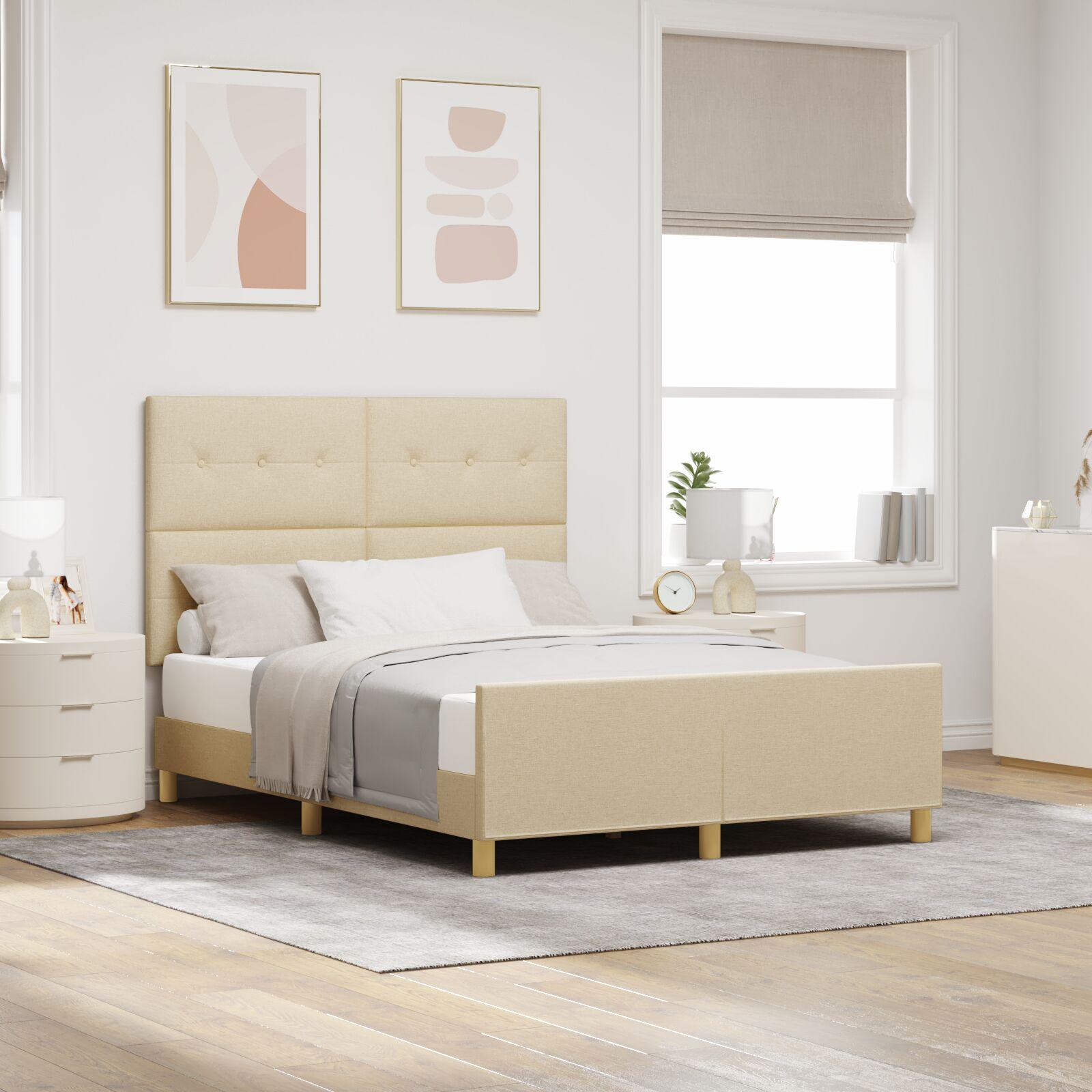 Sengestel med hovedgærde Creme 140 x 200 cm Stof billede