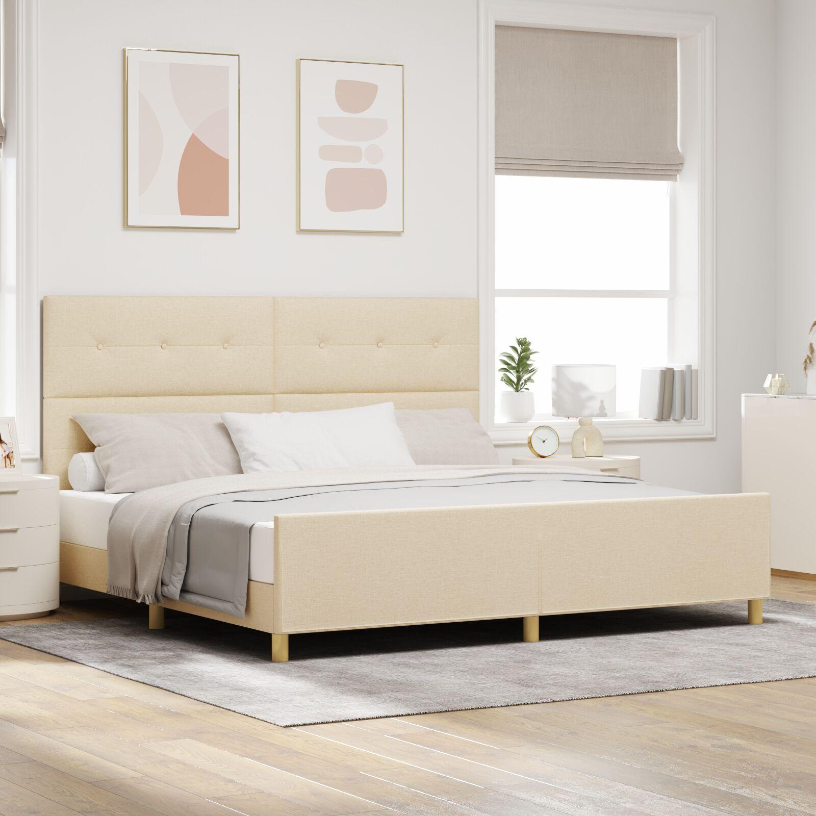 Sengestel med hovedgærde Creme 200 x 200 cm Stof billede
