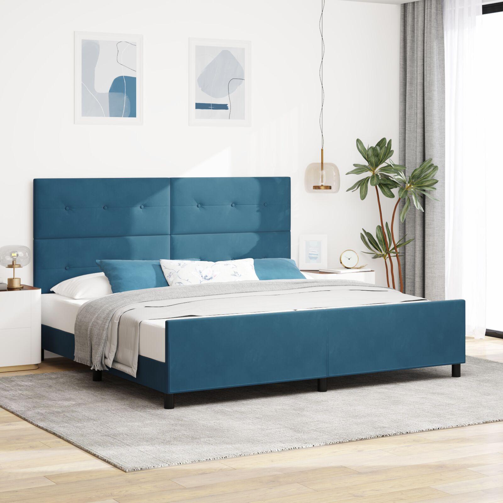 Sengestel med hovedgærde Mørkeblå 200 x 200 cm Fløjl billede