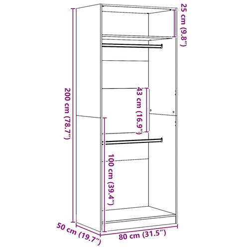 Garderobe Sort Eg 80x50x200 cm Bygget af Træ