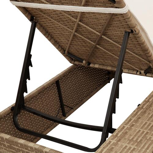 Dobbelt solstol med tag og gardiner - Beige Poly Rattan