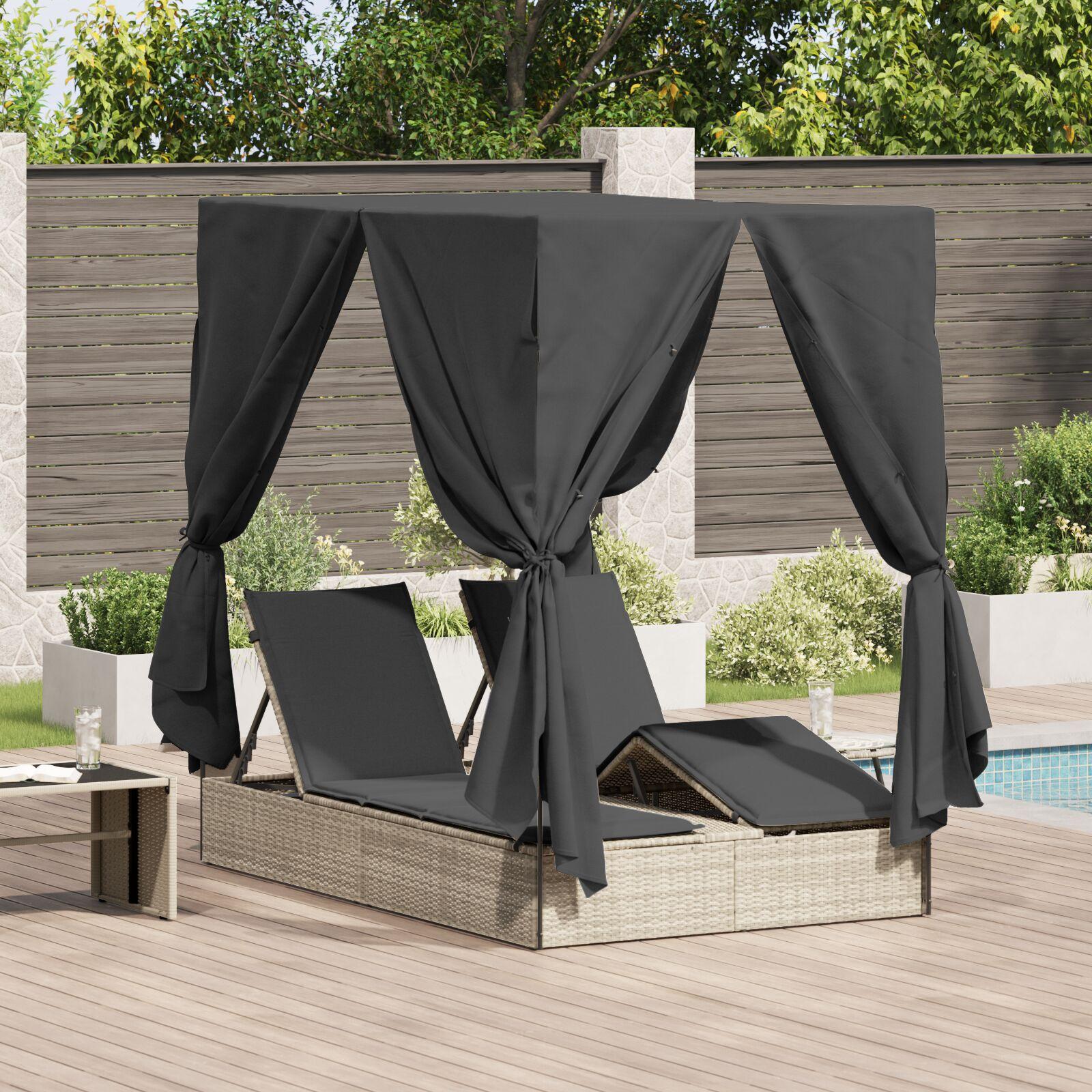 Dobbelt Solseng Med Tag Lysegrå 205 X 129 X 200 Cm Pe Rattan