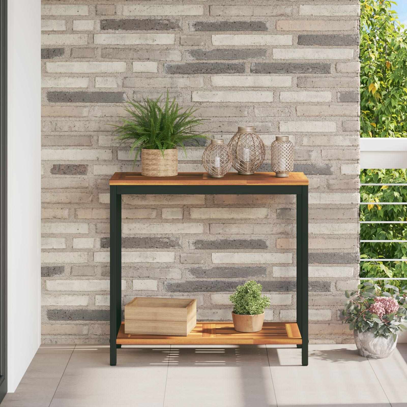 Udendørs Bord Med Hylde Naturfarvet Og Sort 80 X 35 X 75 Cm