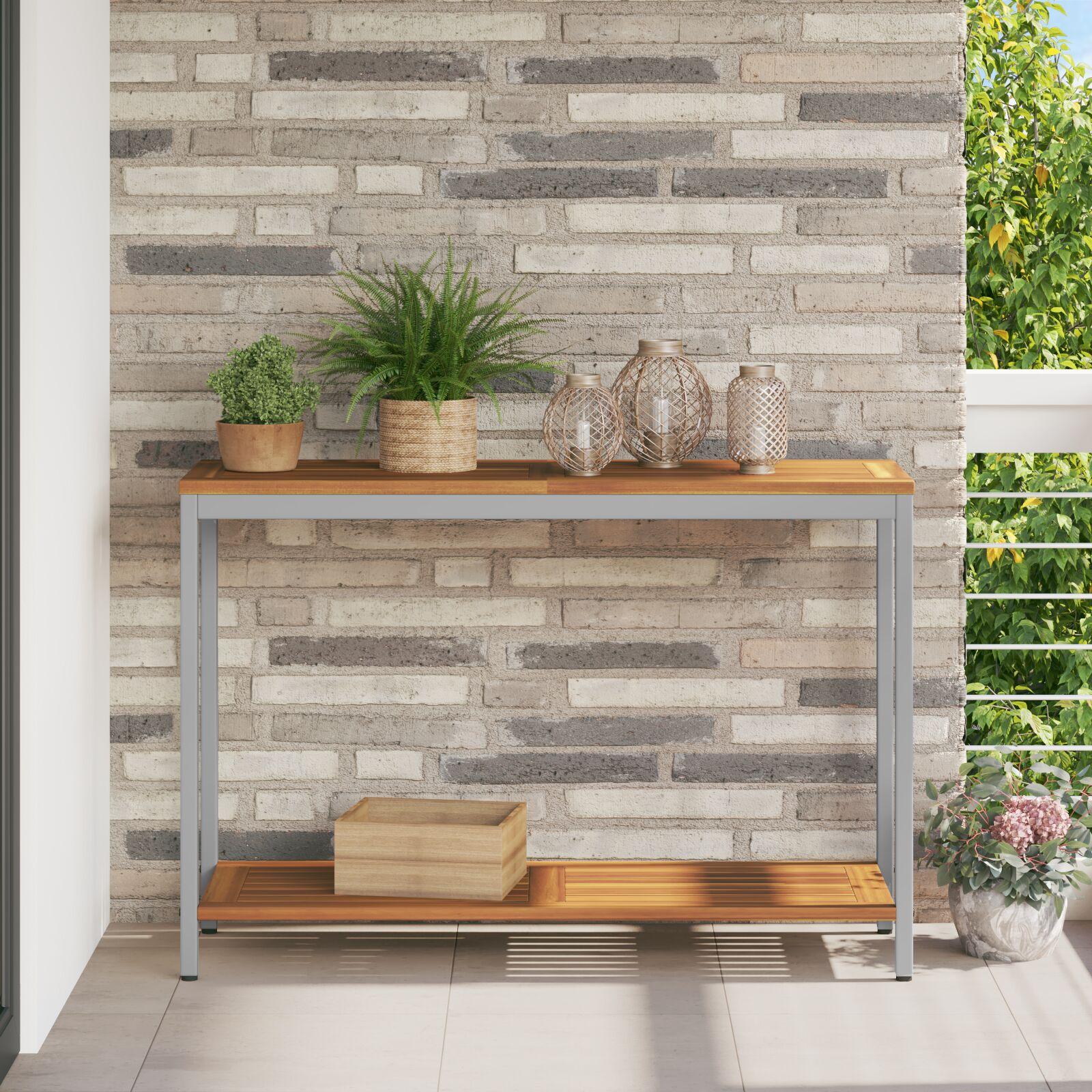 Udendørs Bord Naturlig & Grå 35x110x75 cm Massivt Træ og Stål