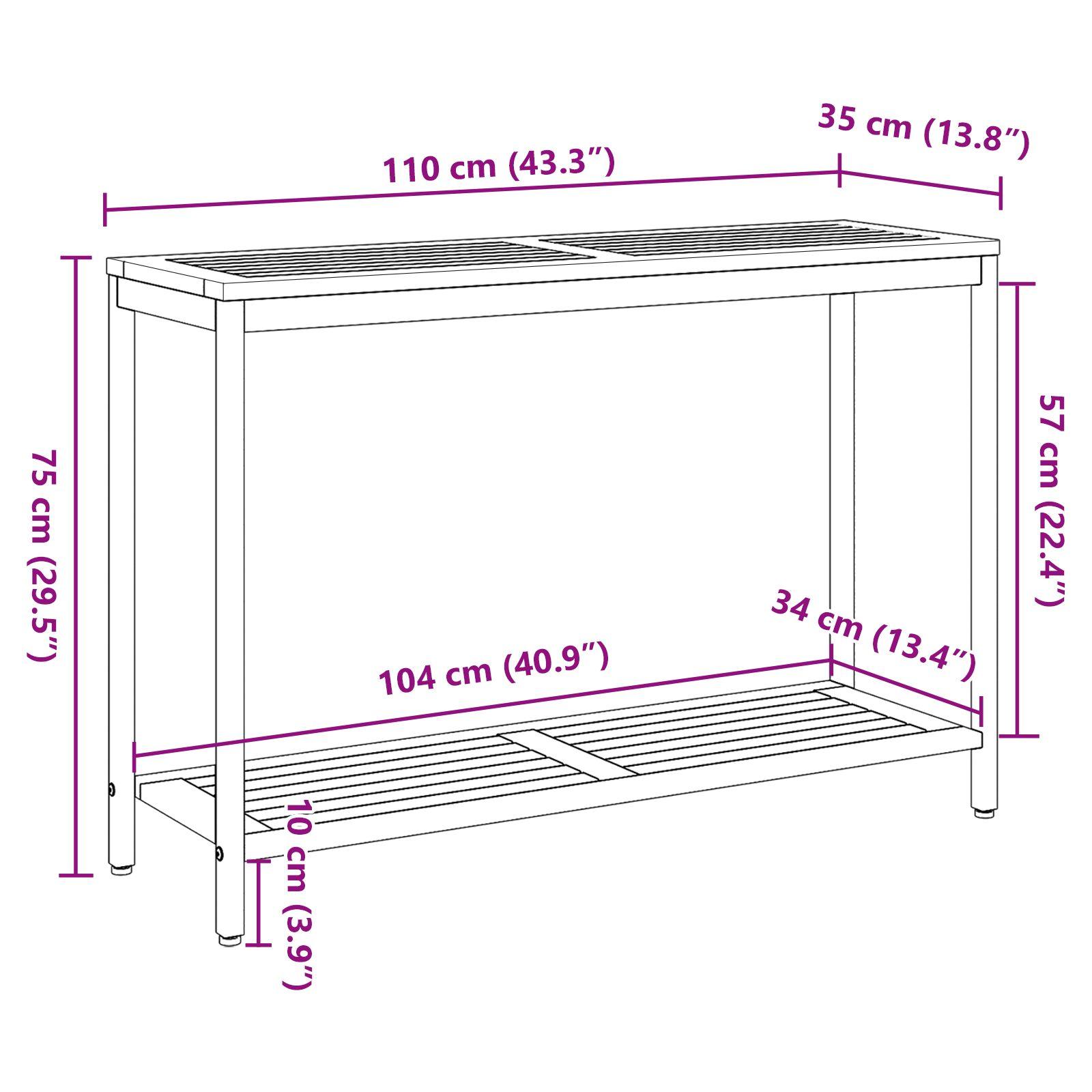 Udendørs Bord Naturlig & Grå 35x110x75 cm Massivt Træ og Stål