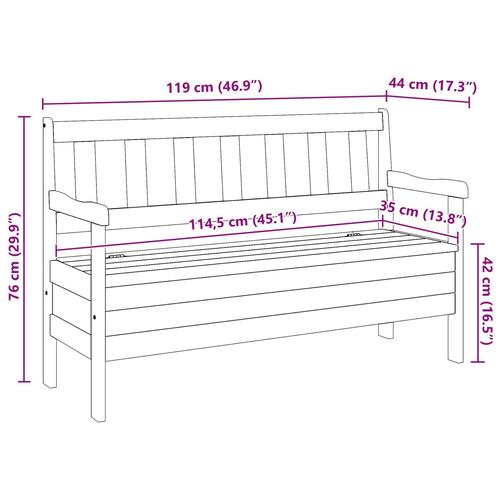 Udendørs Bænk 119x76x44 cm Massivt Fyrretræ
