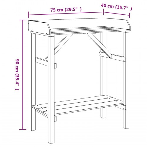 Havepottebord 75x40x90 cm Solid Træ Fyr