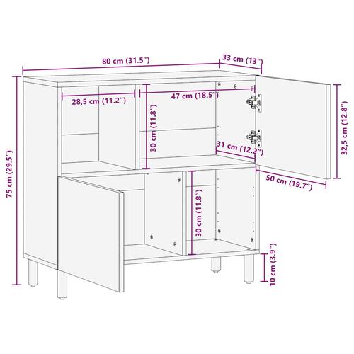 Skab 80x33x75 cm Massivt Akacietræ