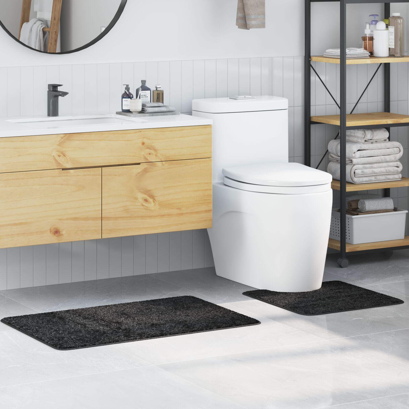 2-delt badeværelsesmåtte sæt mørkegrå polypropylen skridsikker