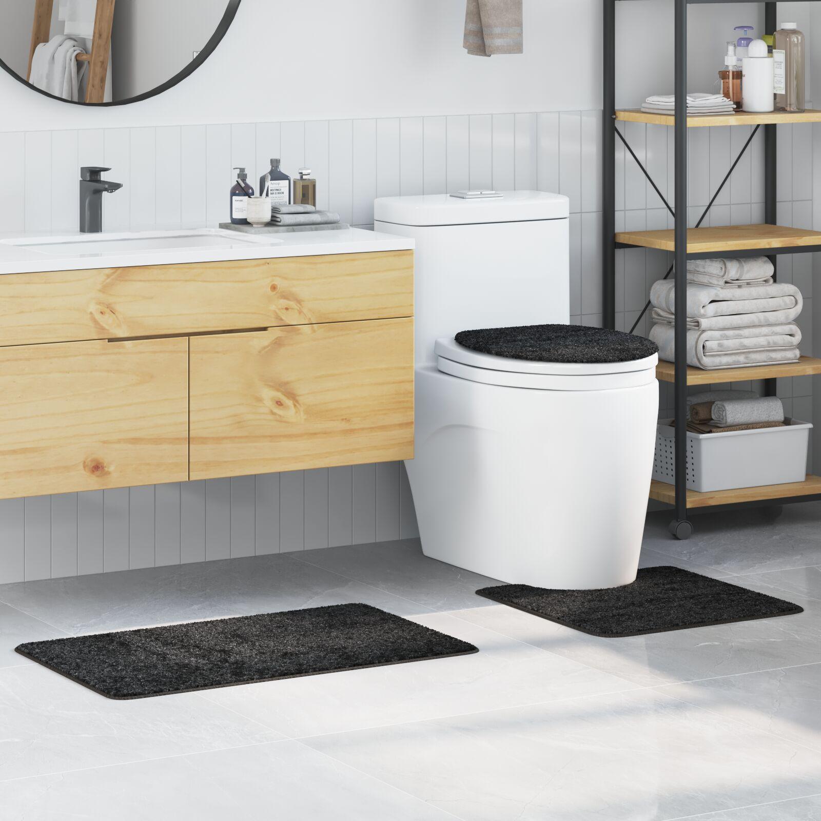 3 Piece Badeværelsesmåtte Sæt Mørkegrå Polypropylen Skridsikker