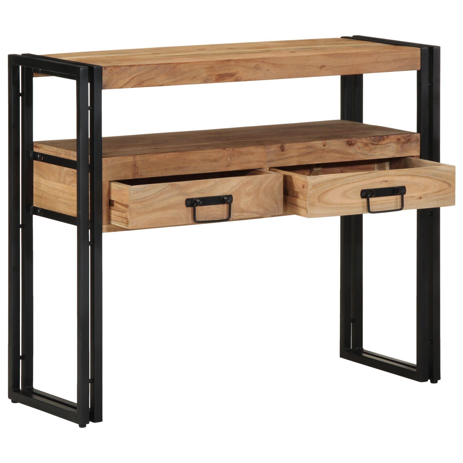 Konsolbord Sort 90x33x75 cm Massivt akacietræ og metal
