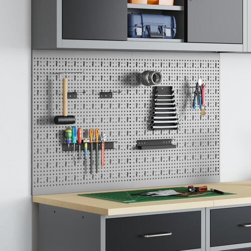 Pegboards 2 stk med 8 tilbehør Grå 50x60 cm Stål