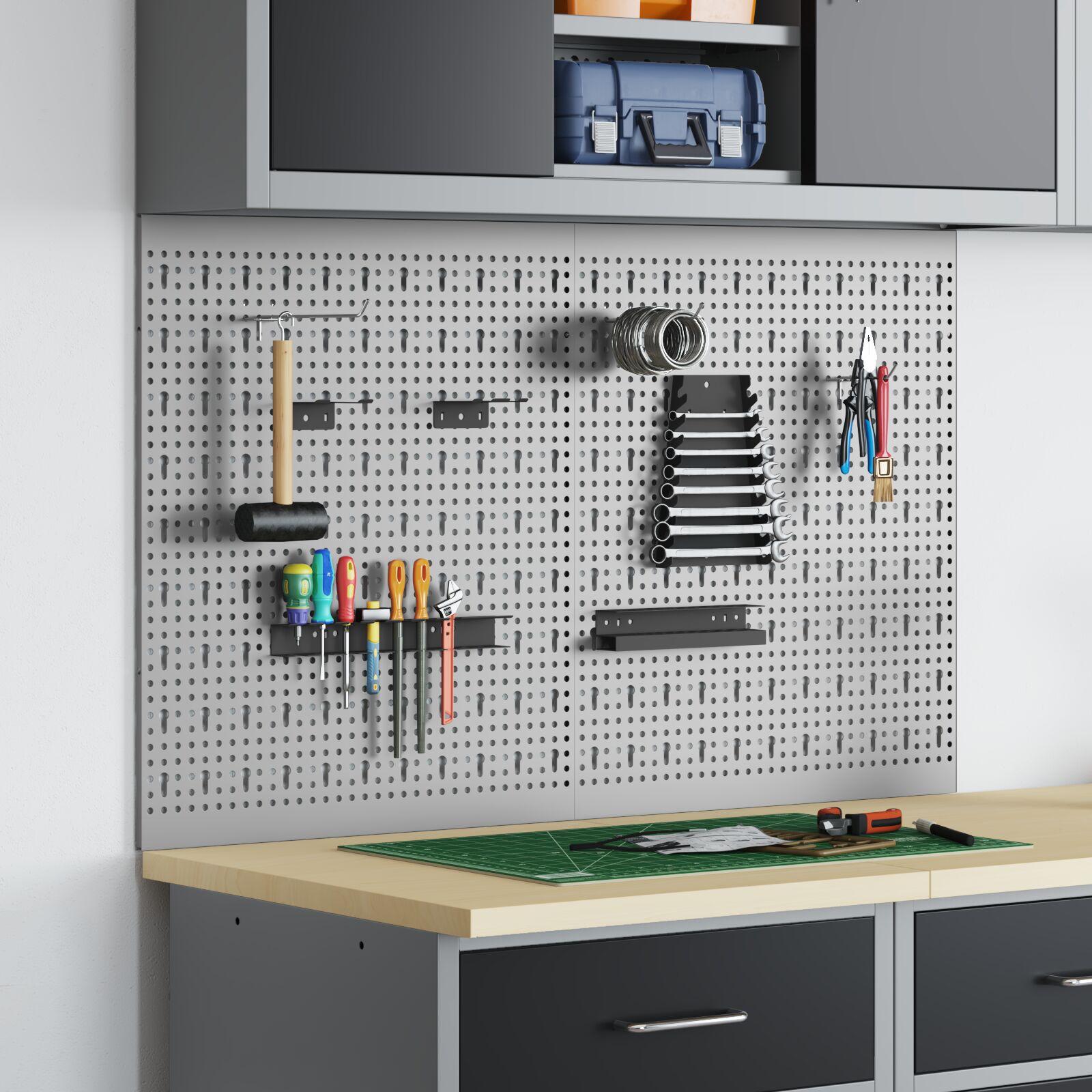 Pegboards 2 stk med 8 tilbehør Grå 50x60 cm Stål