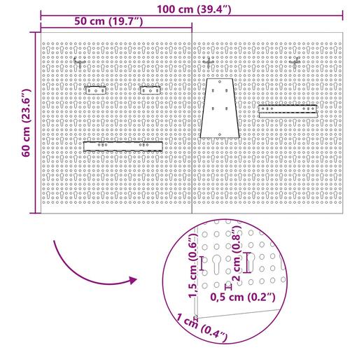Pegboards 2 stk med 8 tilbehør Grå 50x60 cm Stål