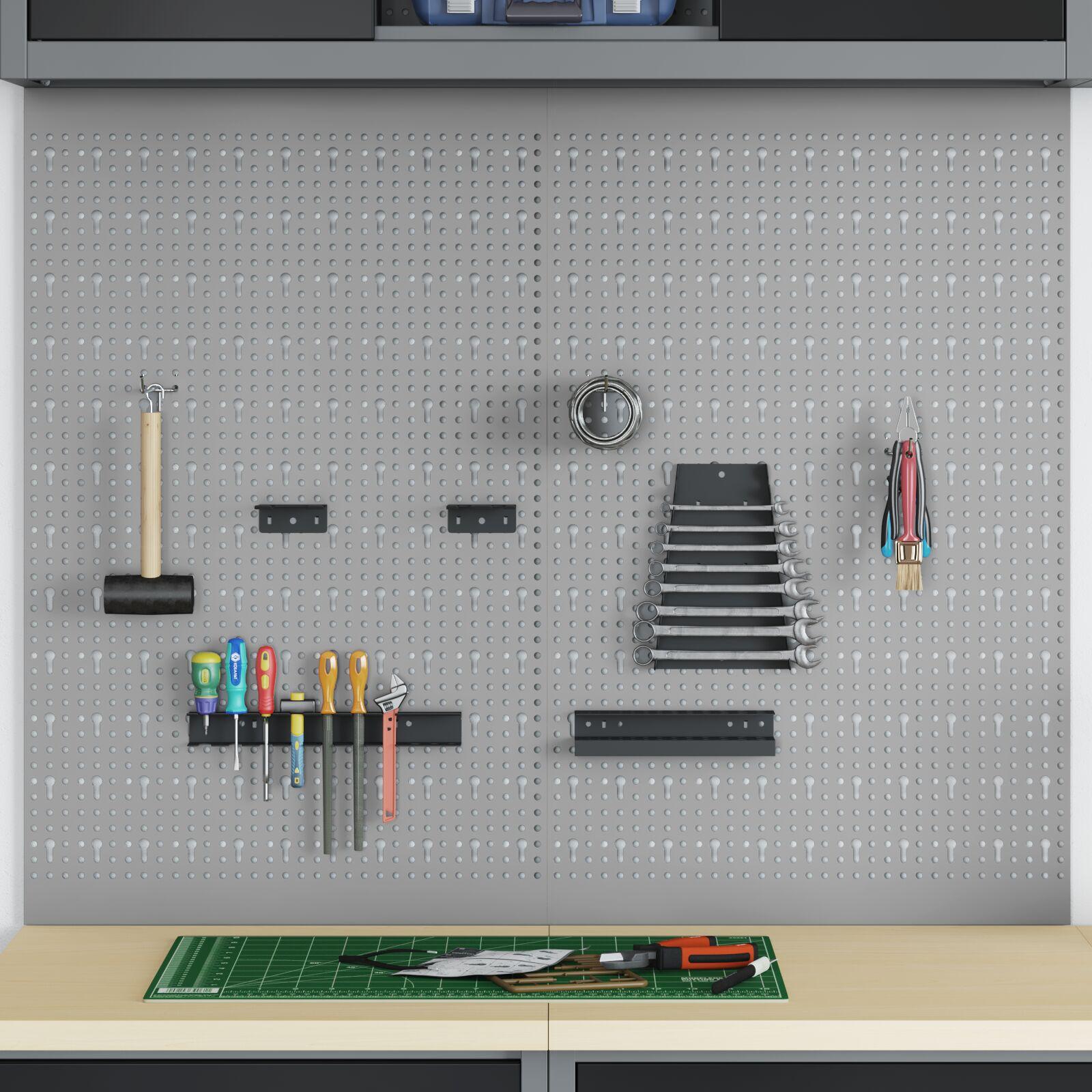 Pegboards 2 Pakke med 8 Tilbehør, Grå, 50x80 cm Stål
