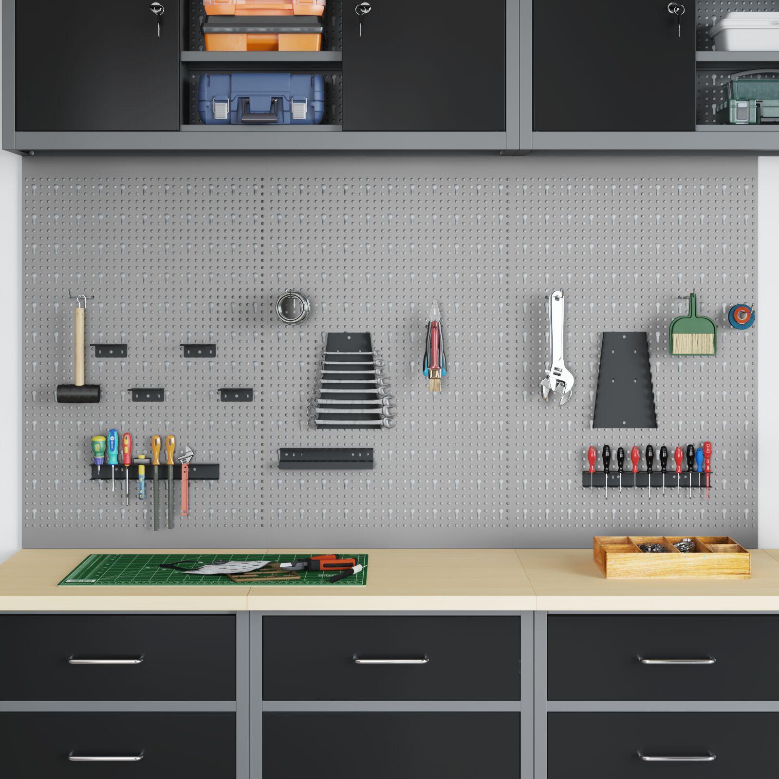 Pegboards 3 stk med 15 tilbehør Grå 50x80 cm Stål