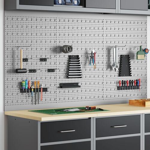 Pegboards 3 stk med 15 tilbehør Grå 50x80 cm Stål