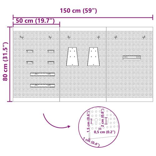Pegboards 3 stk med 15 tilbehør Grå 50x80 cm Stål