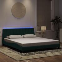 Sengeramme med LED-lys 180x200 cm velour mørkegrøn