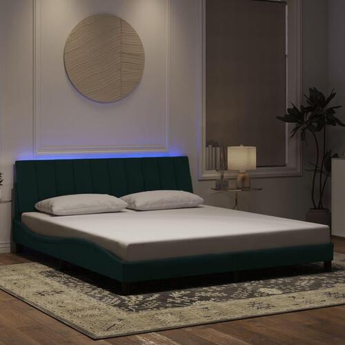 Sengeramme med LED-lys 180x200 cm velour mørkegrøn