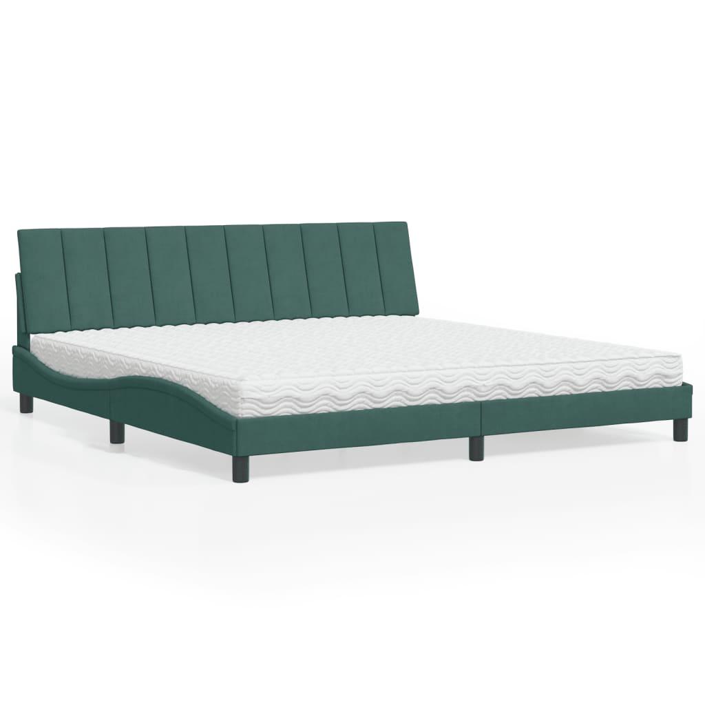 Seng med madras 200x200 cm velour mørkegrøn