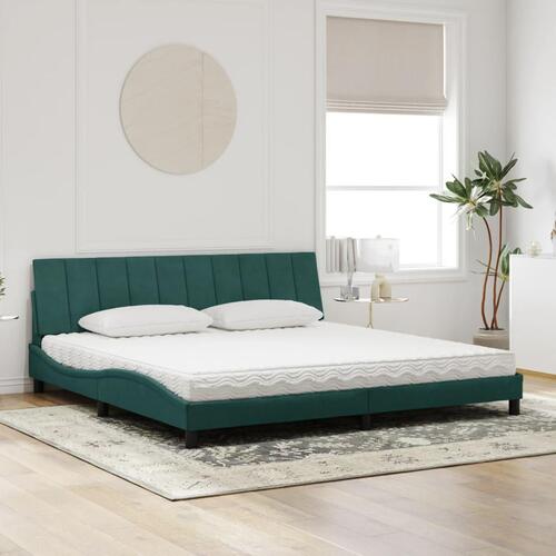 Seng med madras 200x200 cm velour mørkegrøn