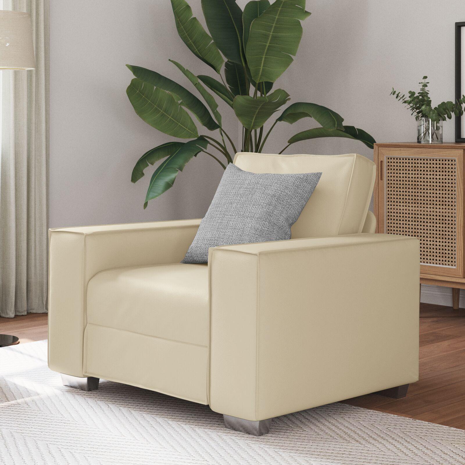 Sofa Stol 59 Cm Med Pude Creme Kunstlæder