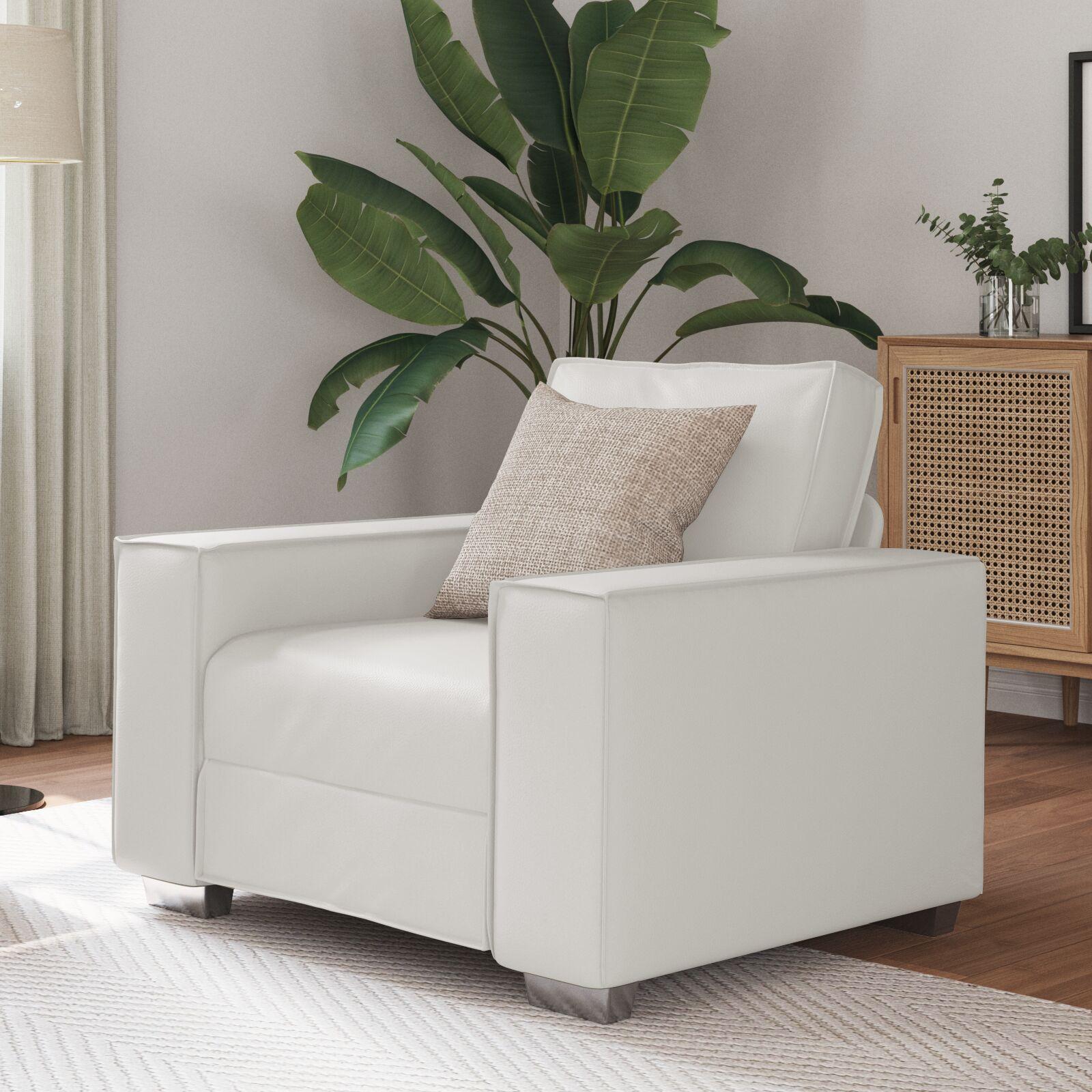 Sofastol med pude Hvid 99 x 78 x 84 cm Kunstlæder billede