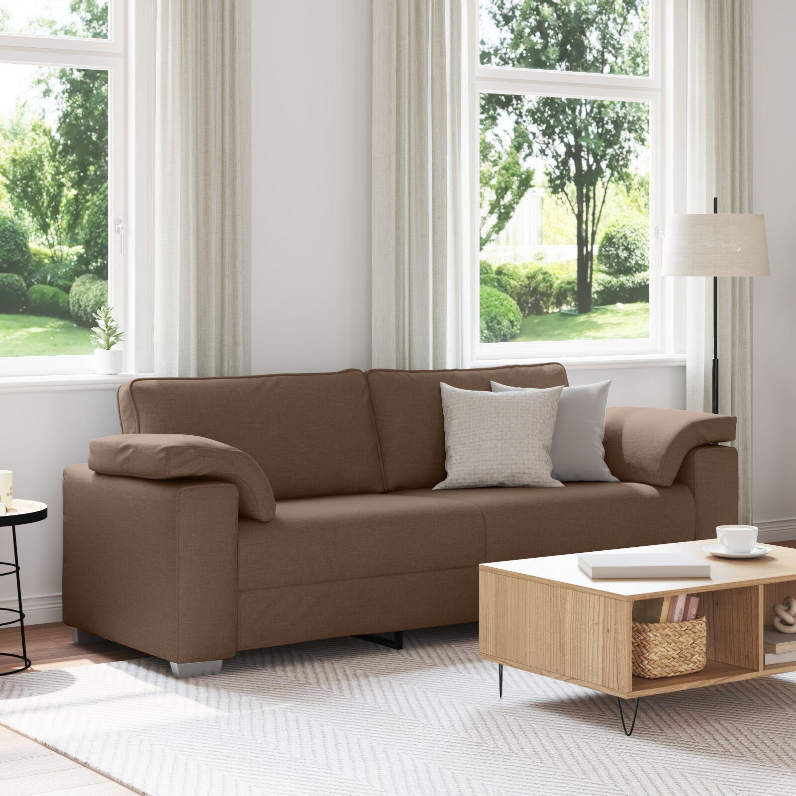 Sofa med pude Brun 219 x 77 x 82 cm Stof billede