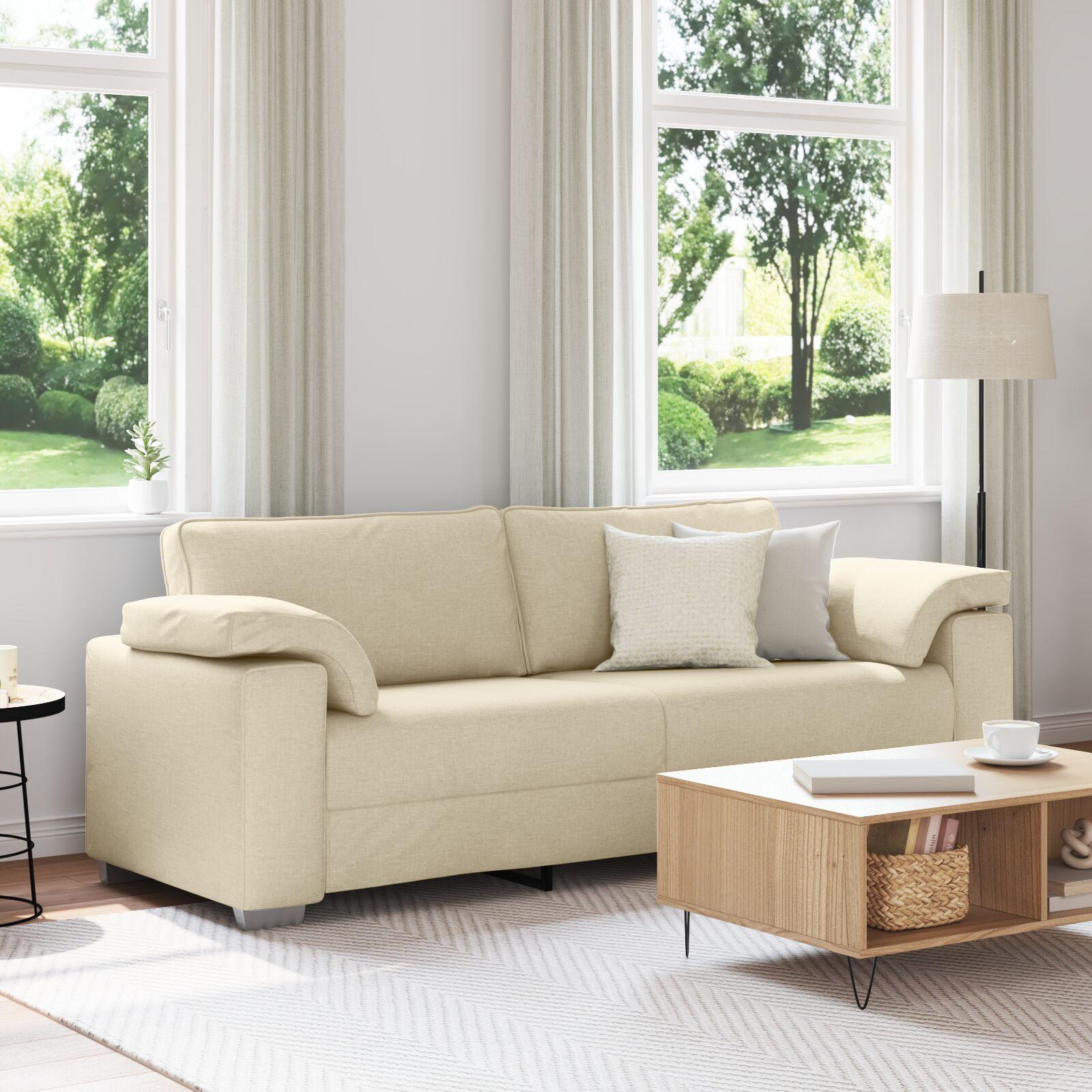 Sofa med pude Creme 219 x 77 x 82 cm Stof billede