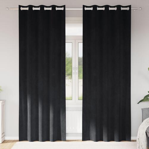 Blackout Gardiner med Øjer 2 stk Sort Velour
