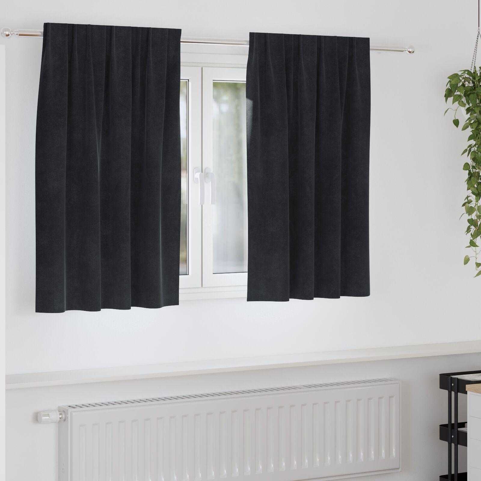 Gardiner med gardiner 2 stk Sort 140 x 140 cm Fløjl billede