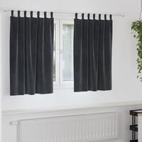 Blackout Gardiner med Ophængsløkker 2 stk Mørkegrå Velour
