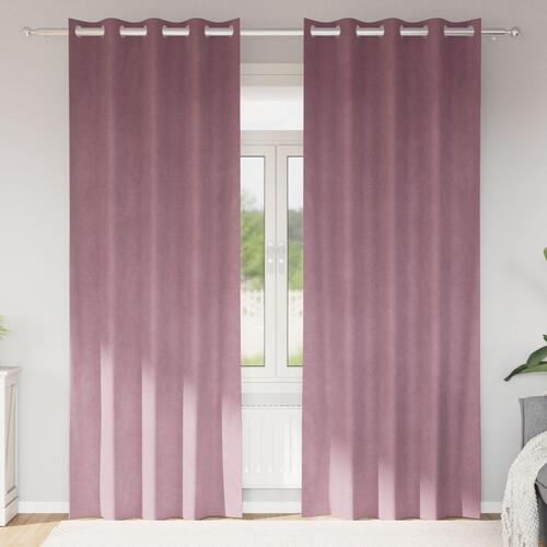 Lysdæmpende gardiner med Øjer 2 stk Mørk Pink Velour
