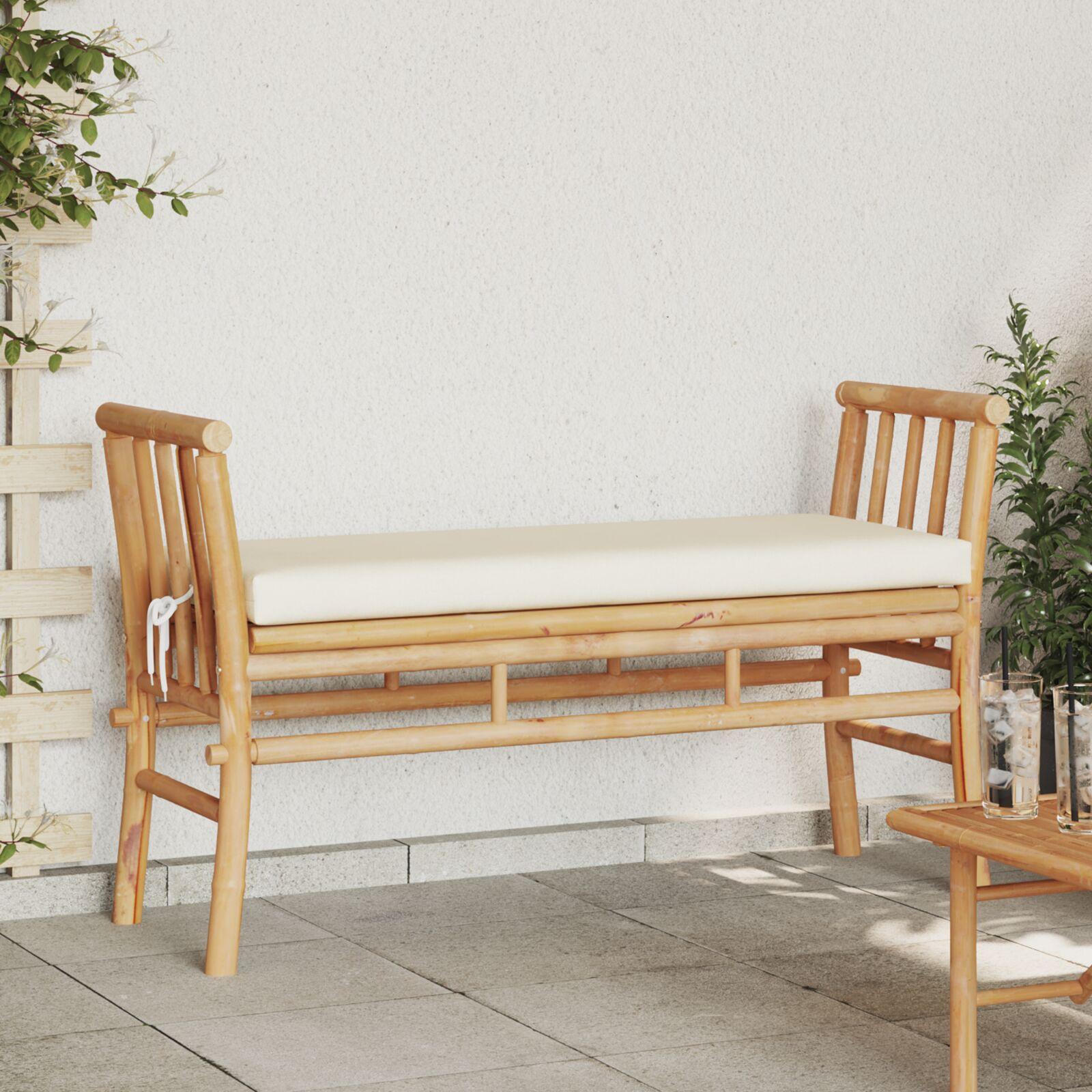 Havebænk med pude 110 cm i bambus