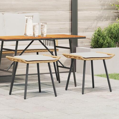 Haveskammel 2 stk Natural 50x40x45 cm Poly Rattan