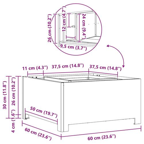 Fyrsted rektangulær Sort 60x60x30 cm Stål