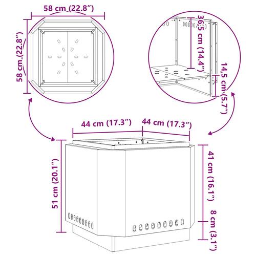 Røgløs Fire Pit Sort 58x58x51 cm Stål