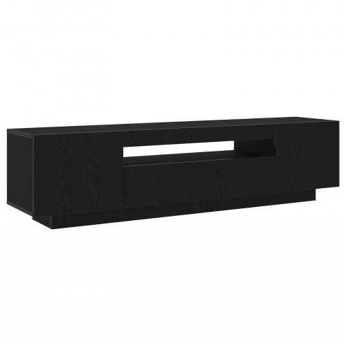 TV-skab med LED-lys i sort eg, 160x35x40 cm, lavet af træ