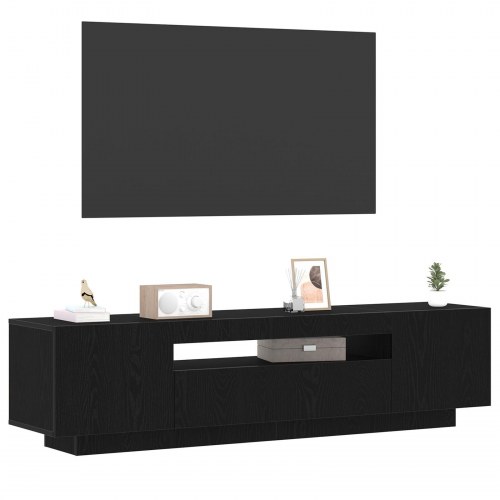 TV-skab med LED-lys i sort eg, 160x35x40 cm, lavet af træ
