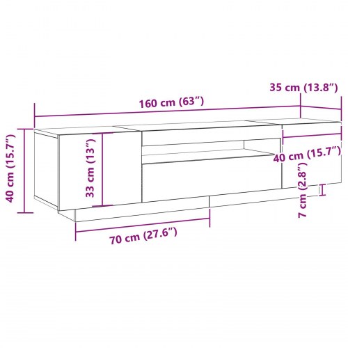 TV-skab med LED-lys i sort eg, 160x35x40 cm, lavet af træ