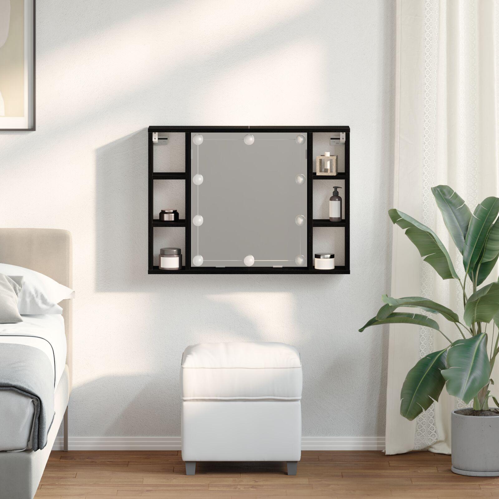 LED Spejlskab - Sort Eg - 76x15x55 cm - Lavet af konstrueret træ billede