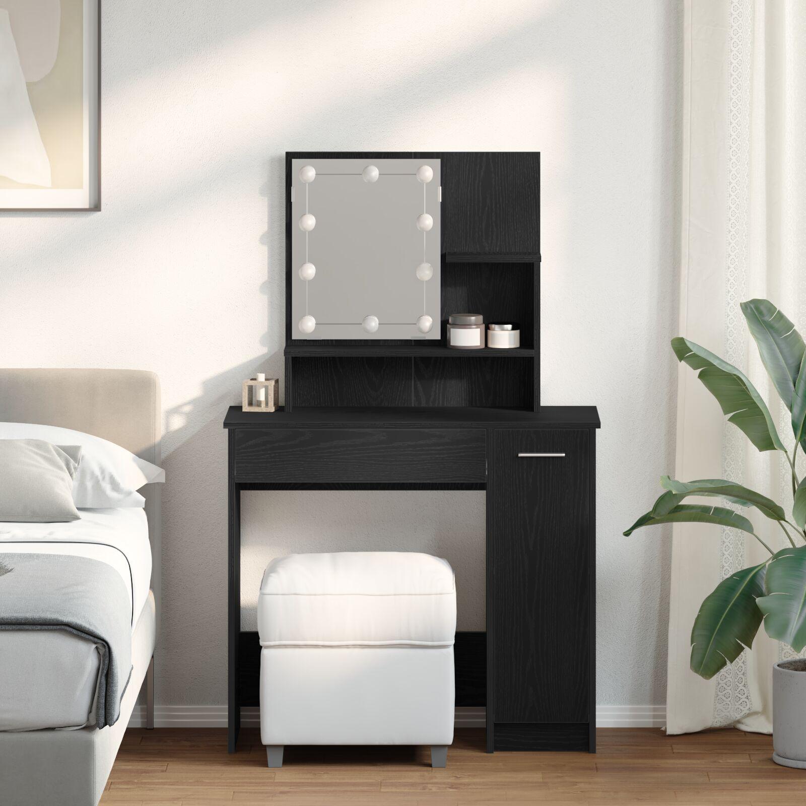 LED Makeupbord i Sort Eg - 86,5 x 35 x 136 cm