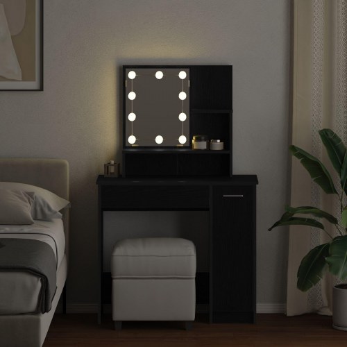 LED Makeupbord i Sort Eg - 86,5 x 35 x 136 cm