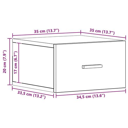 Væghængt Sengebord Sort Eg 35x35x20 cm