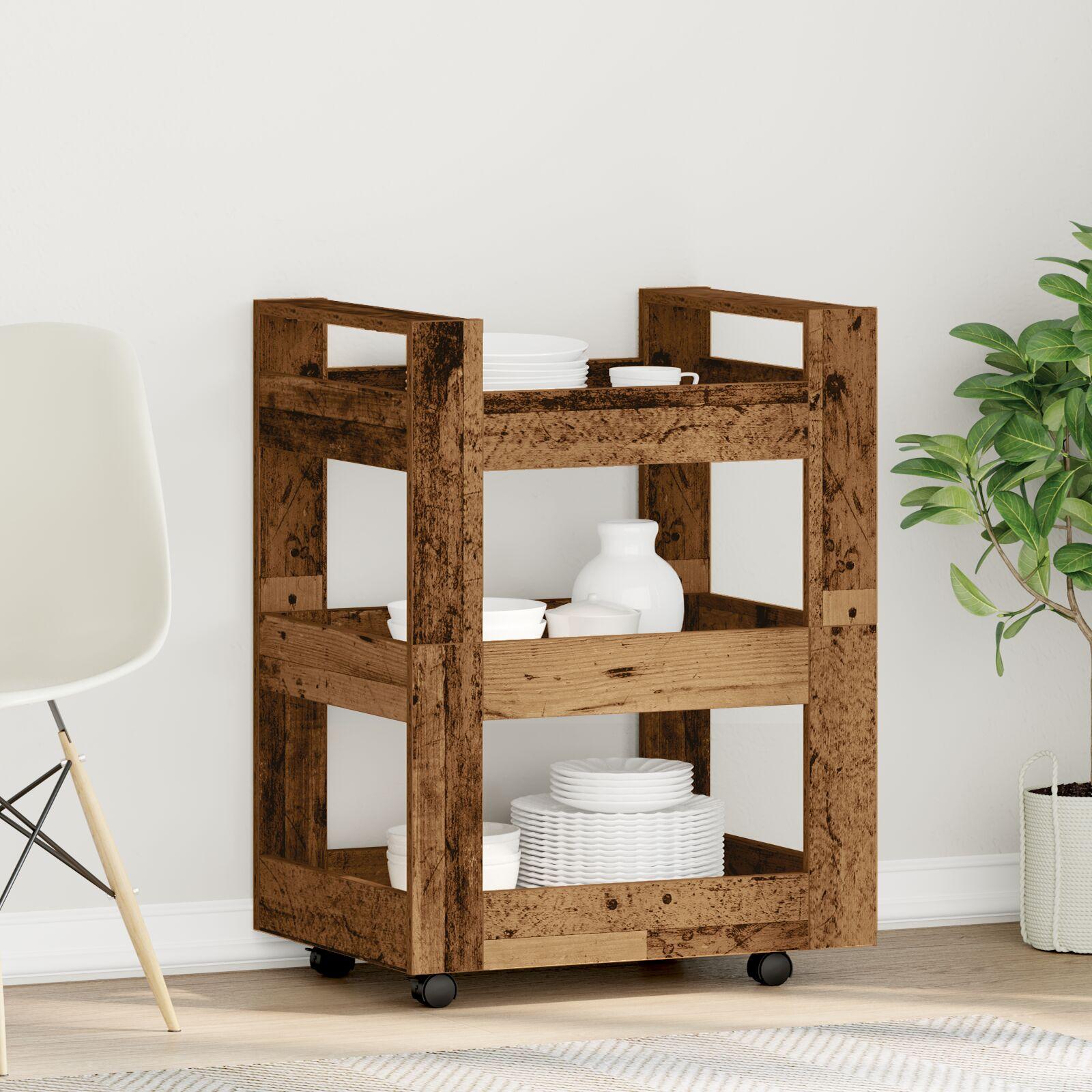 Køkkenvogn Gammelt træ 60 x 45 x 80 cm Konstrueret træ billede