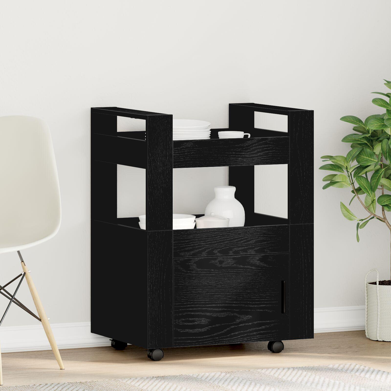 Køkkenvogn Sort Eg 60x45x80 cm Konstrueret Træ