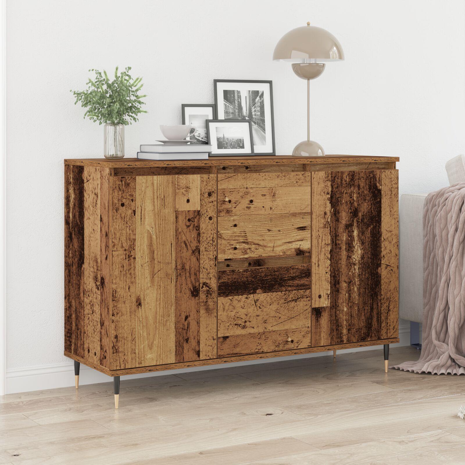 Sideboard med Døre & Skuffer Gammelt Træ 101,5x35x70 cm billede