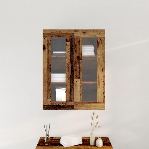 Vægmonteret Skab med Glasdøre Gamle Træ 69,5x34x90 cm