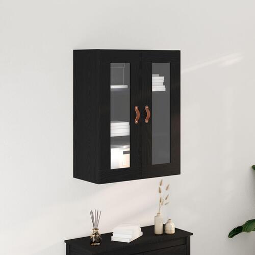 Væghængt Skab med Glasdøre Sort Eg 69,5x34x90 cm